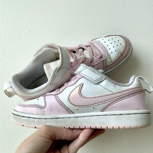 Nike Court Borough Pink And White Low Sneakers - Size 1Y